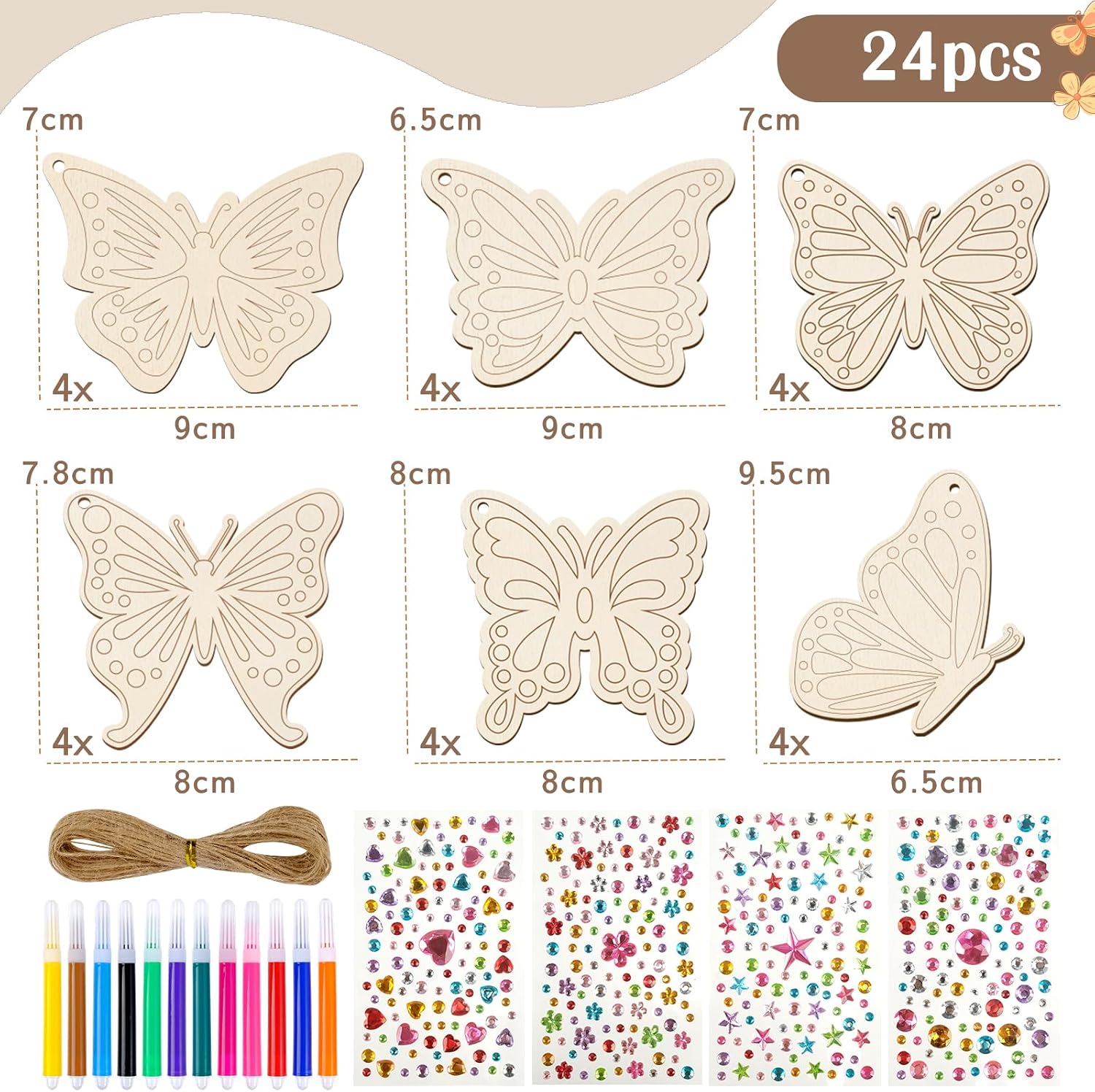 Thumbnail 1 de ARTREE Kinder Bastelset Ostern Schmetterlinge zum Bemalen – 24 Holz-Anhänger DIY-Set