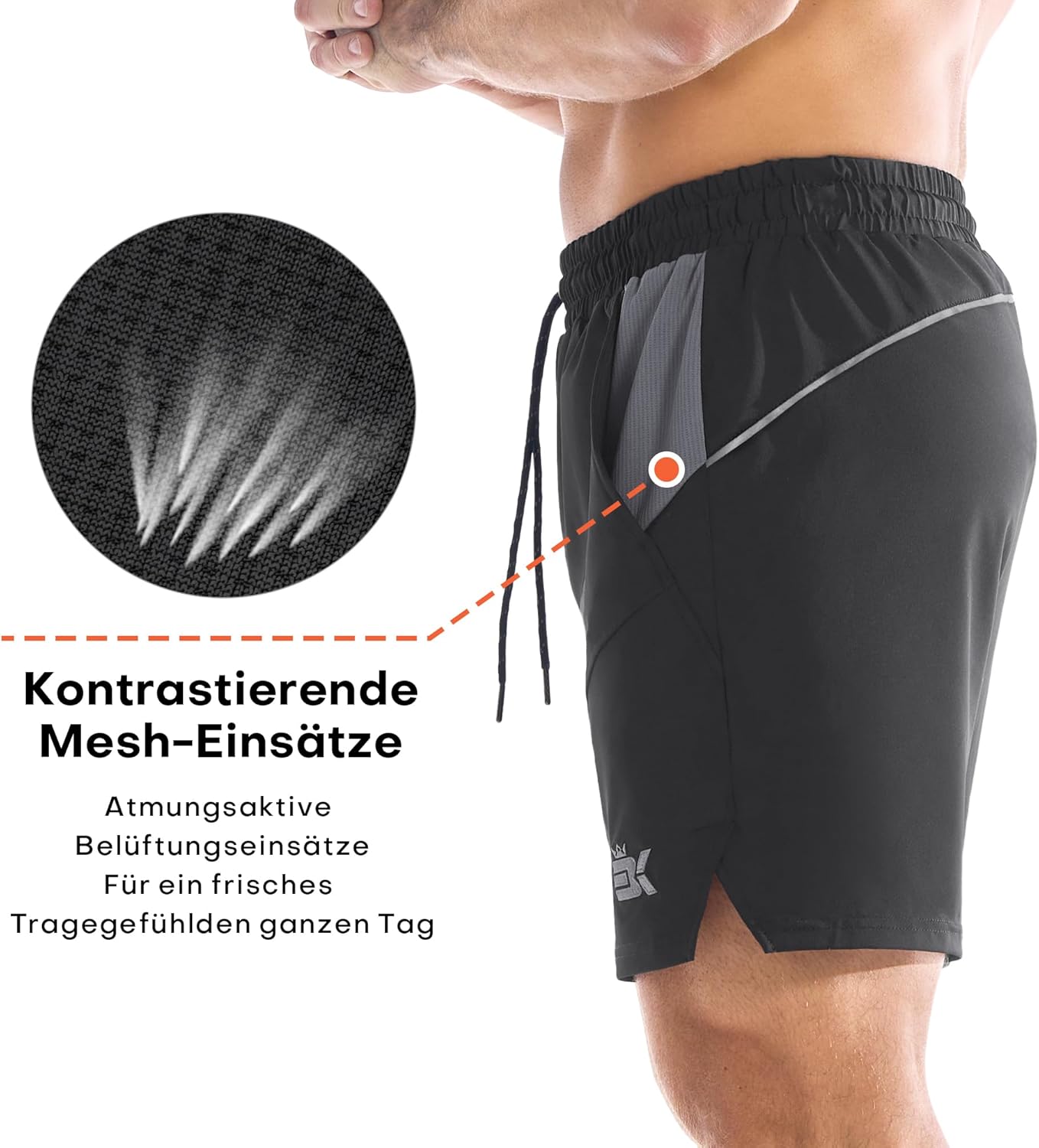 Thumbnail 3 de BROKIG leichte Sporthose Herren Kurz mit Meshtasche – schnell trocknende Gym- & Laufshorts