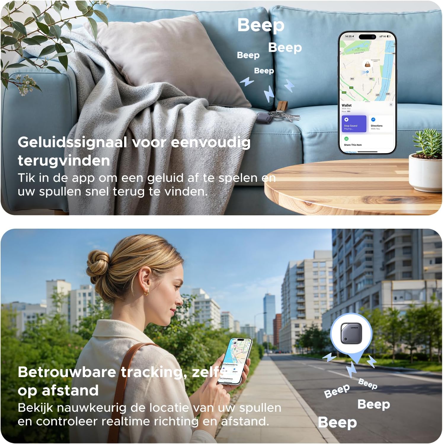 Detalle de UGREEN FineTrack (4-pack) sleutelvinders voor Apple Zoek mijn met 80 dB alarm