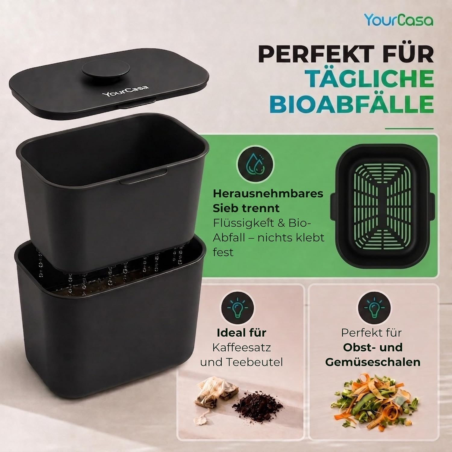 Detalle 2 de YourCasa Biomülleimer Küche 5 l für Biomüll