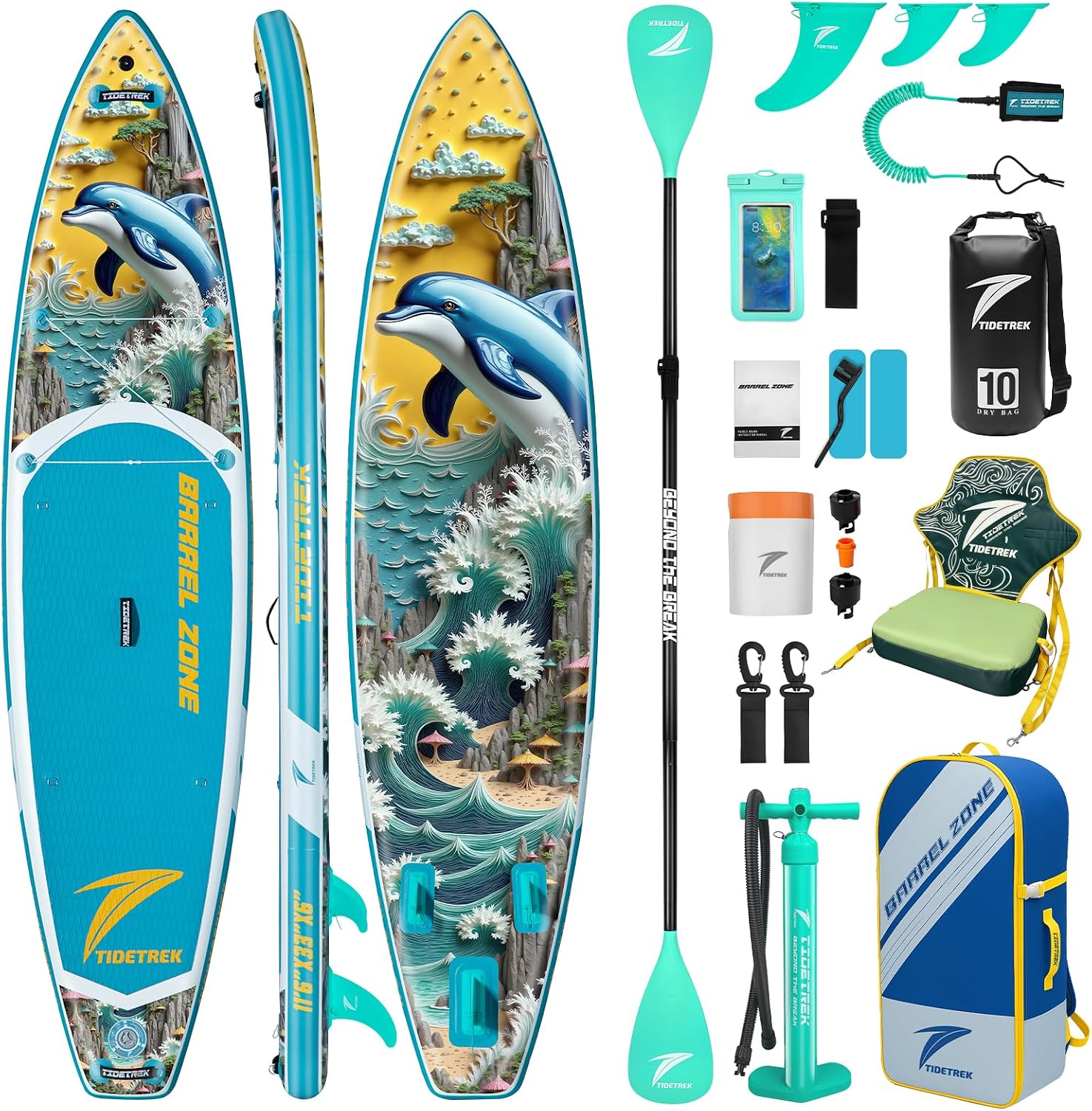 Detalle de TIDETREK Inflatable SUP 11'/11'6" x 33/34" x 6" – Extra-Wide, Stable with Premium Accessory Set