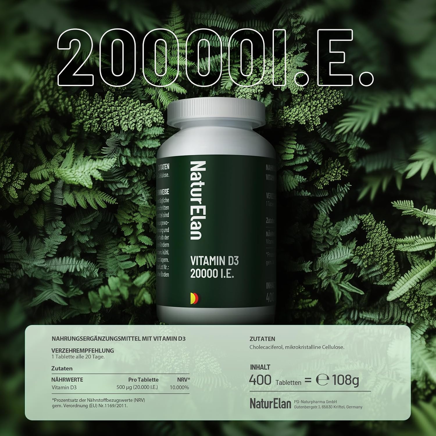 Thumbnail 4 de Vitamin D3 20.000 I.E. hochdosiert (400 Tabletten) – 1 Tablette alle 20 Tage, vegetarisch
