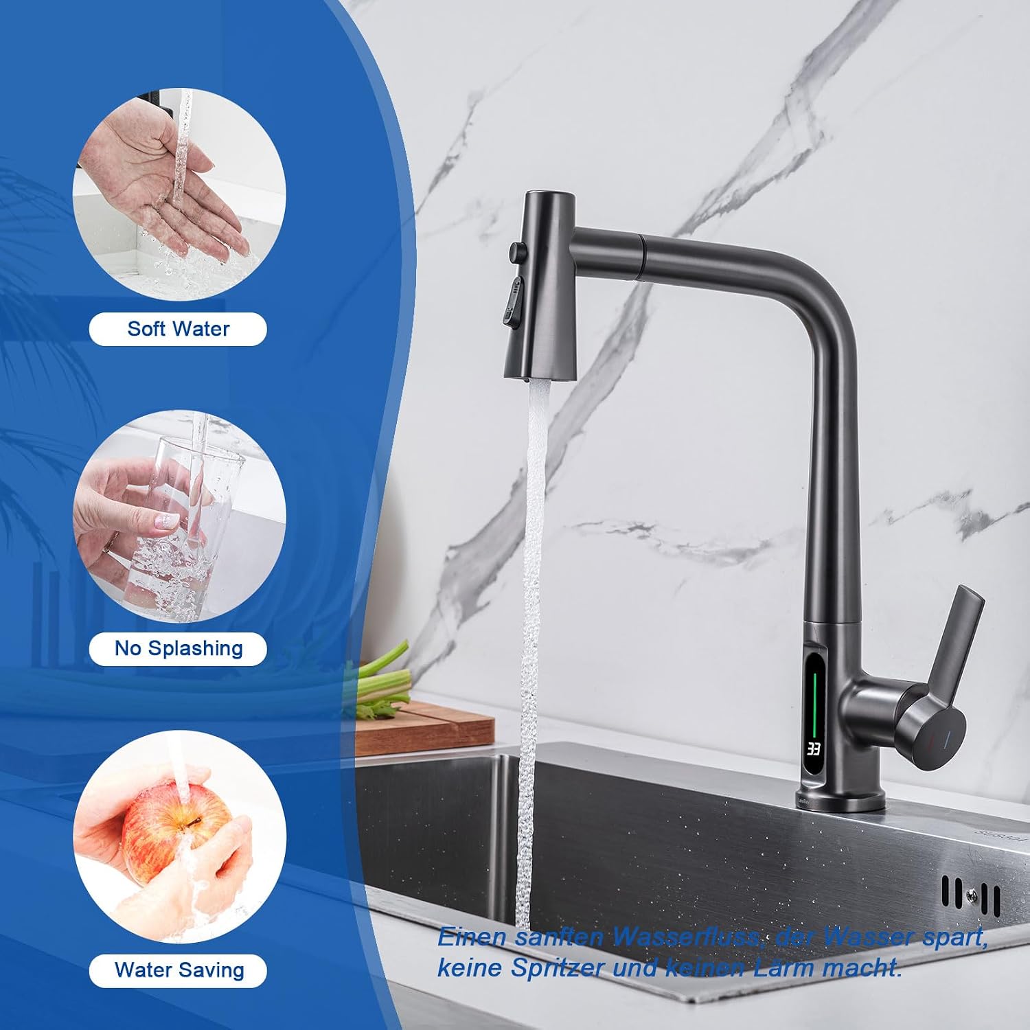 Detalle 1 de LakeBayMZC robinet cuisine LED 360° gris