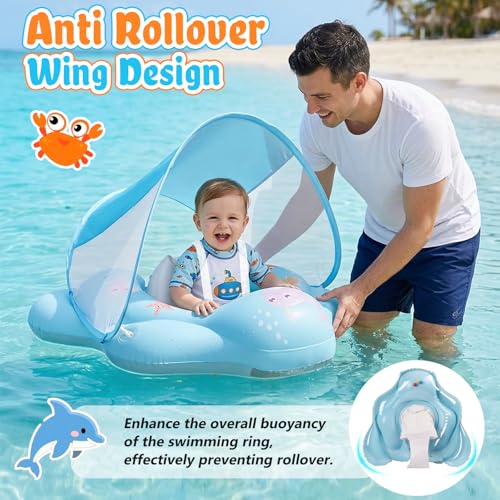 Detalle de Ninonly Flotador Bebe con Sombrilla UV UPF 50+: seguridad, juego y protección para 12-36 meses