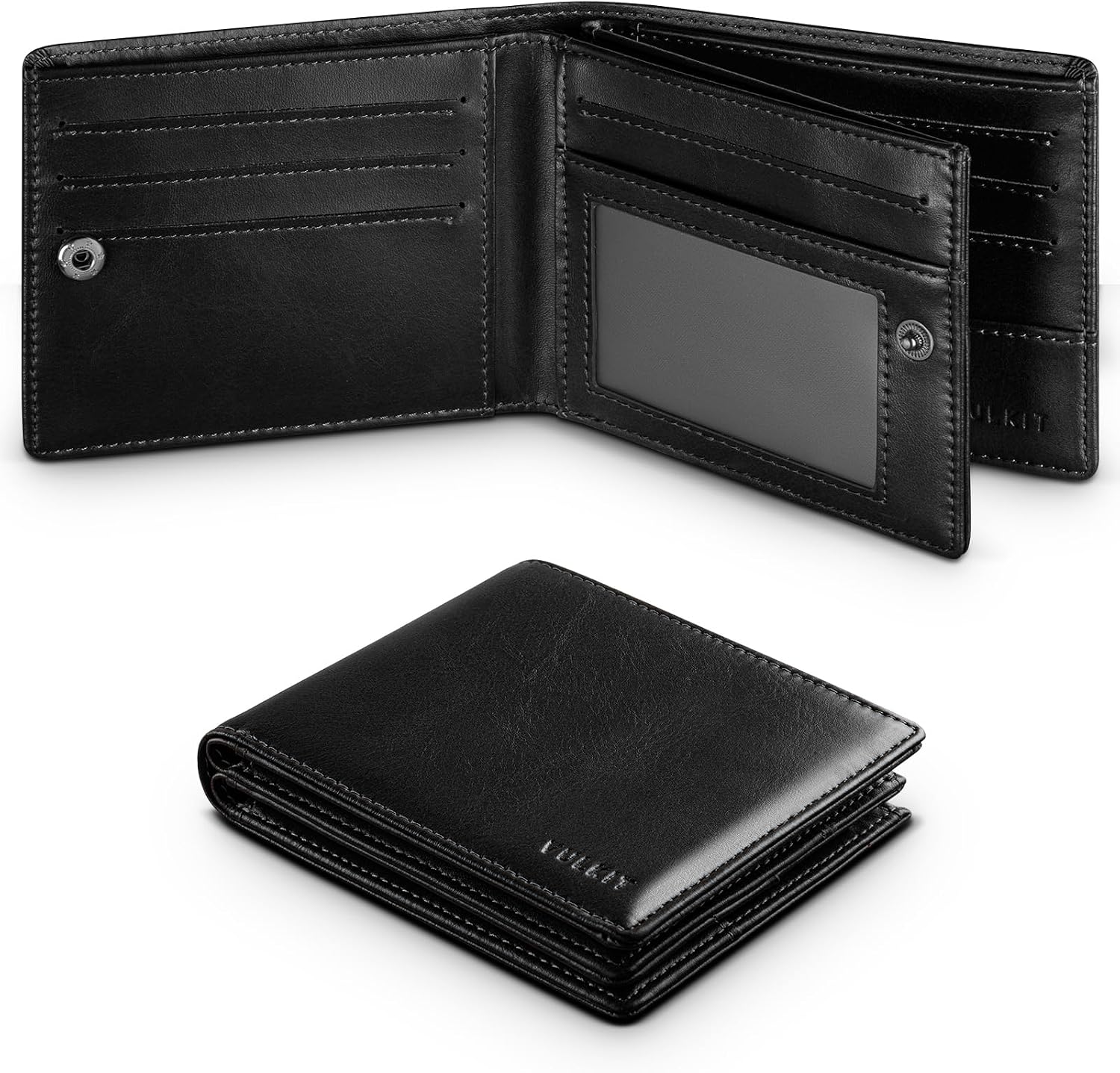 Detalle de VULKIT Bifold Leather Wallet RFID Blocking