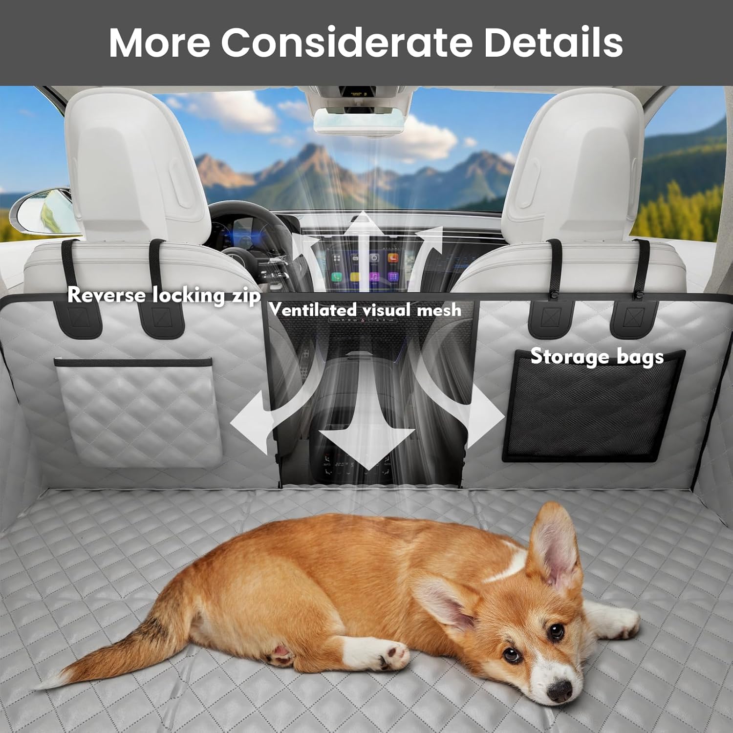 Thumbnail 5 de Pecute housse voiture pour chien avec rallonge de siège 133 × 62 cm — protection imperméable et pliable