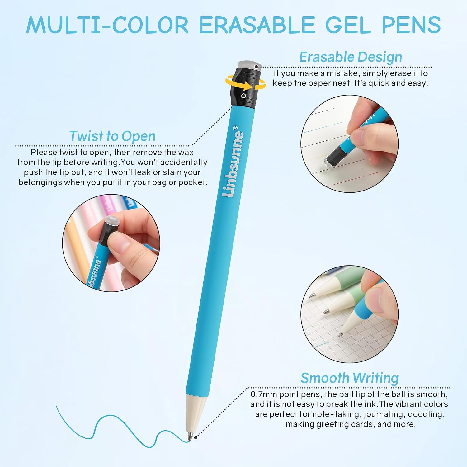 Detalle de Linbsunne Erasable Gel Pens, 0.7 mm
