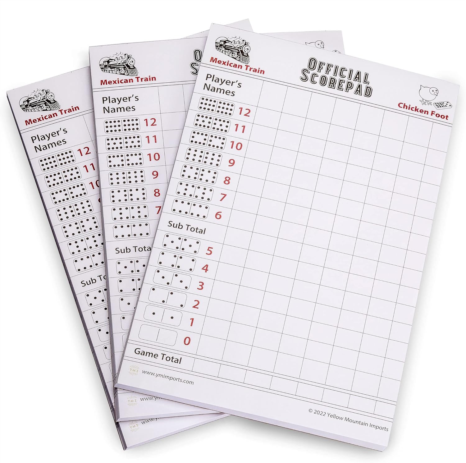 Thumbnail 2 de Yellow Mountain Imports 3-Pack Mexican Train & Chicken Foot Dominoes Scorepad (180 sheets)