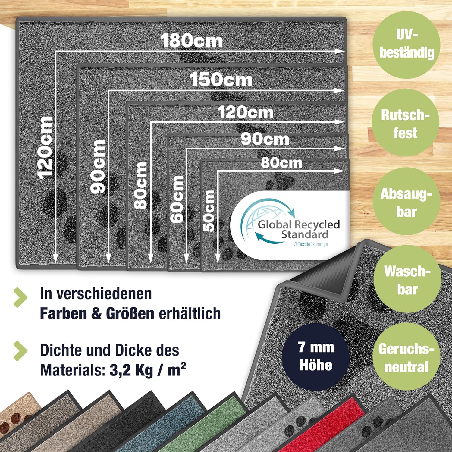 Thumbnail 1 de KESSER Schmutzfangmatte Profi Fußmatte 7 mm, rutschfest & maschinenwaschbar – Taupe/Anthrazit (z. B. 50x80 cm)
