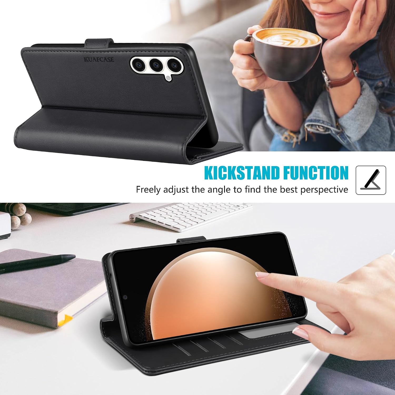Detalle 2 de Kuafcase for Samsung Galaxy S23 FE Case with 4 Card Slots and Magnetic Closure – Black