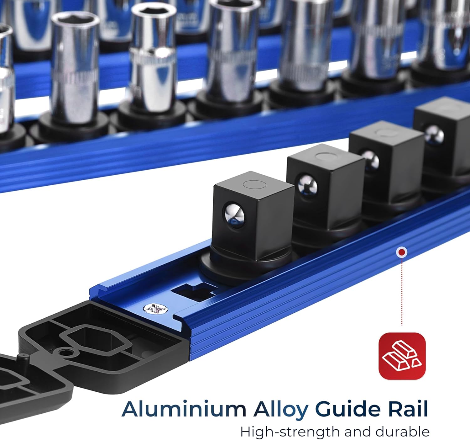 Thumbnail 4 de Reniteco Magnetic Socket Organizer (3/8" Drive) Aluminum Alloy Rail with 14PC 360° Swivel Clips, Blue