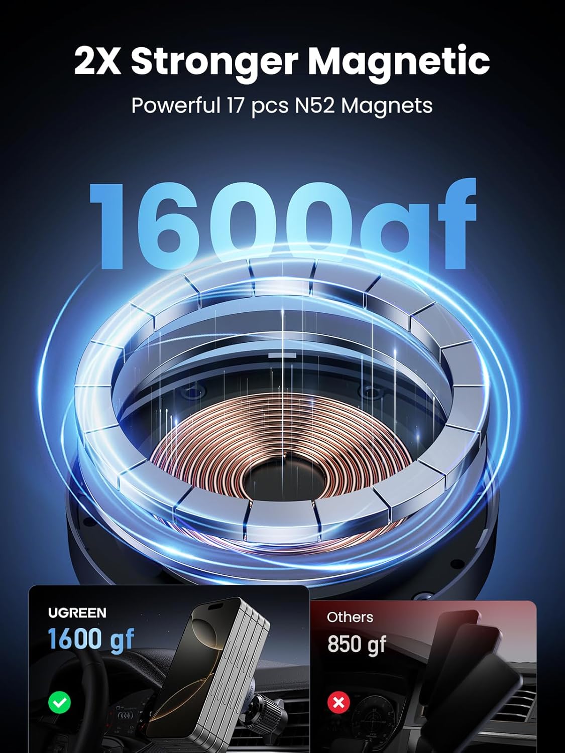 Thumbnail 3 de UGREEN 15W Wireless Car Mount Charger for iPhone