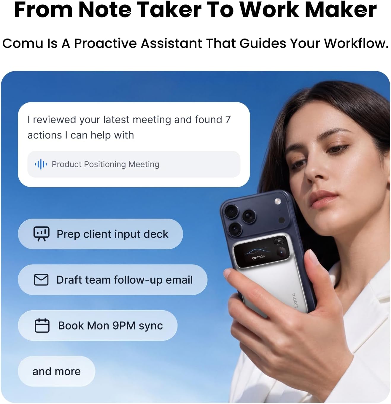 Detalle de Comu AI voice recorder with 70-hour battery life