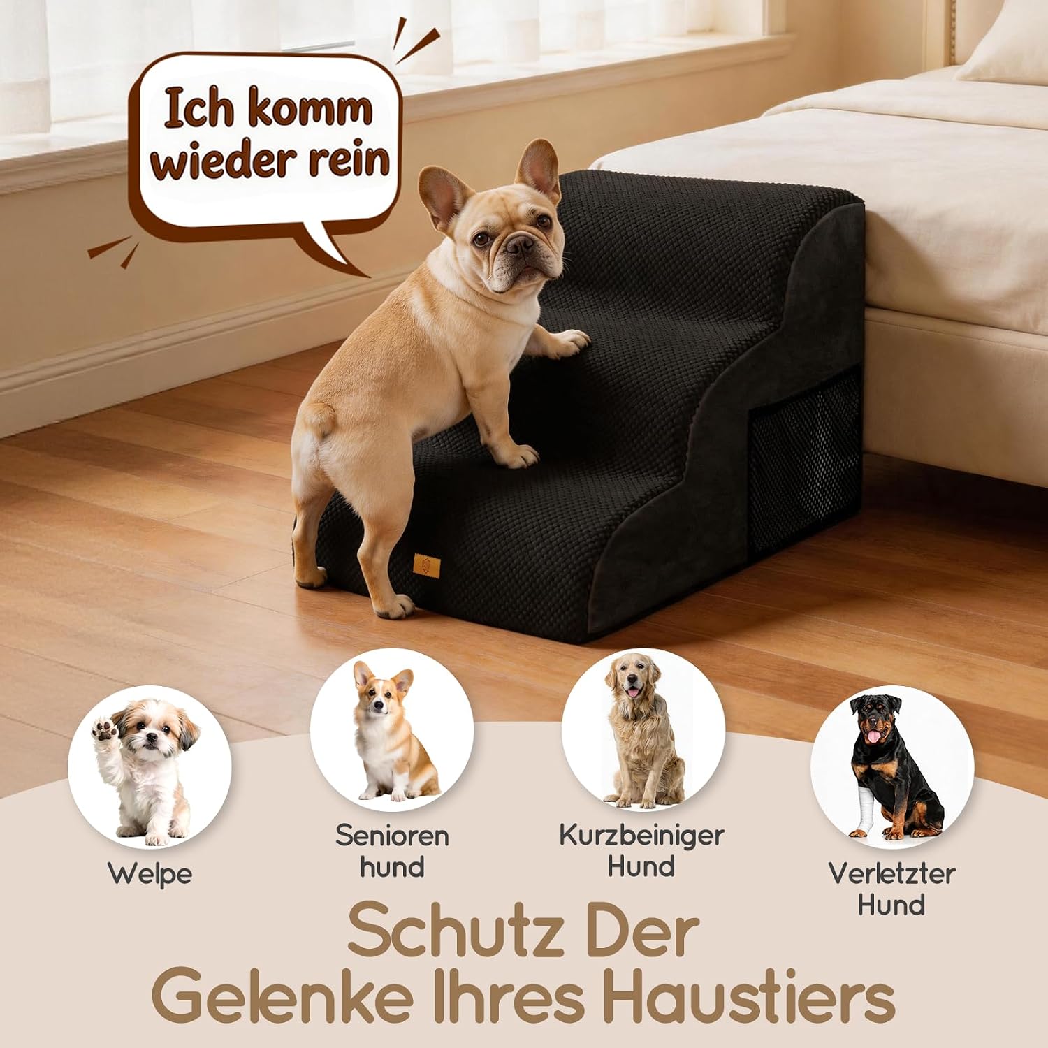 Thumbnail 4 de Thihome Hundetreppe 3 Stufen – rutschfest, 60x40x40 cm, für kleine Hunde und Katzen