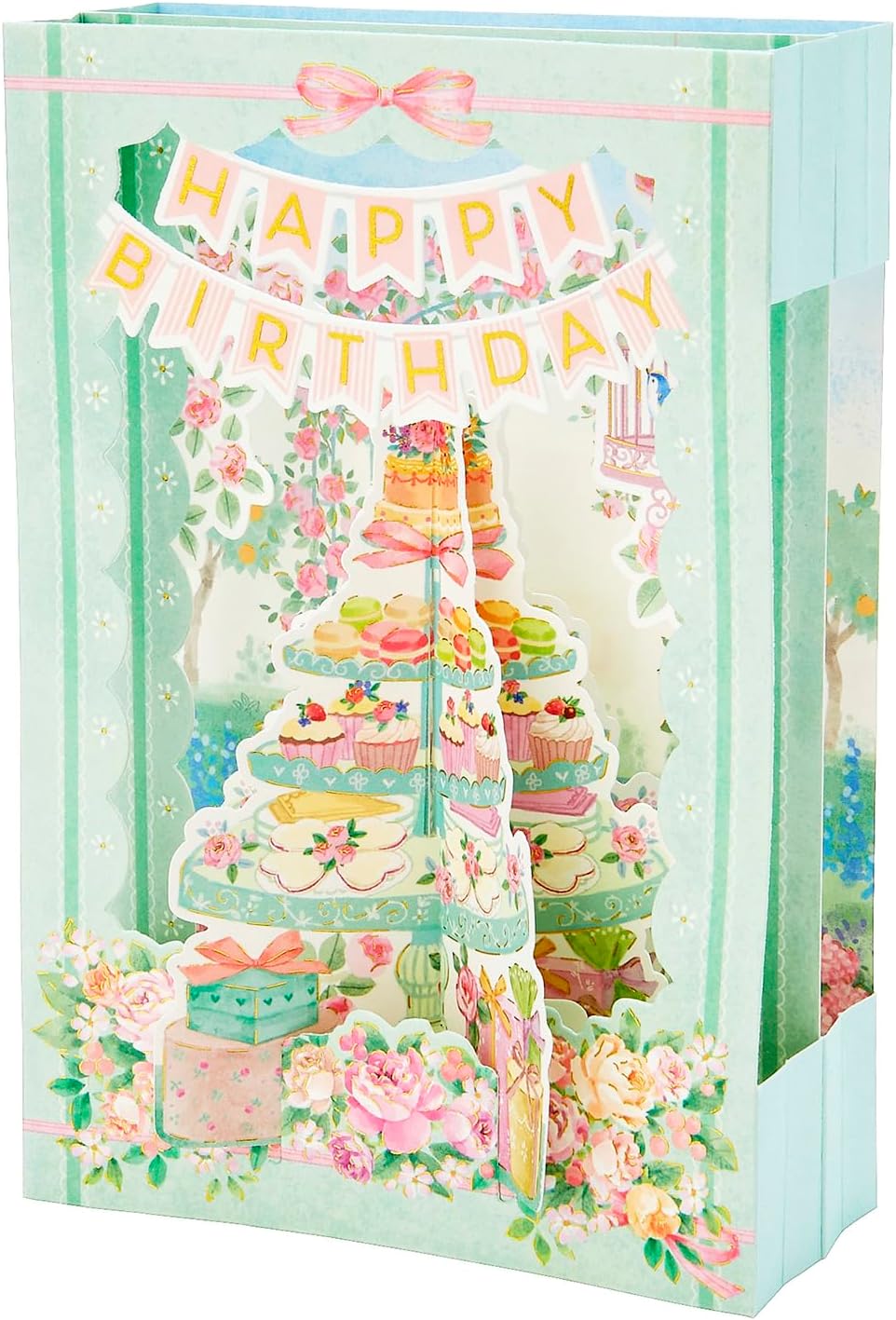 Detalle de サンリオ BD195-3 バースデーカード スクエアポップ アフタヌーンティー・金箔加工