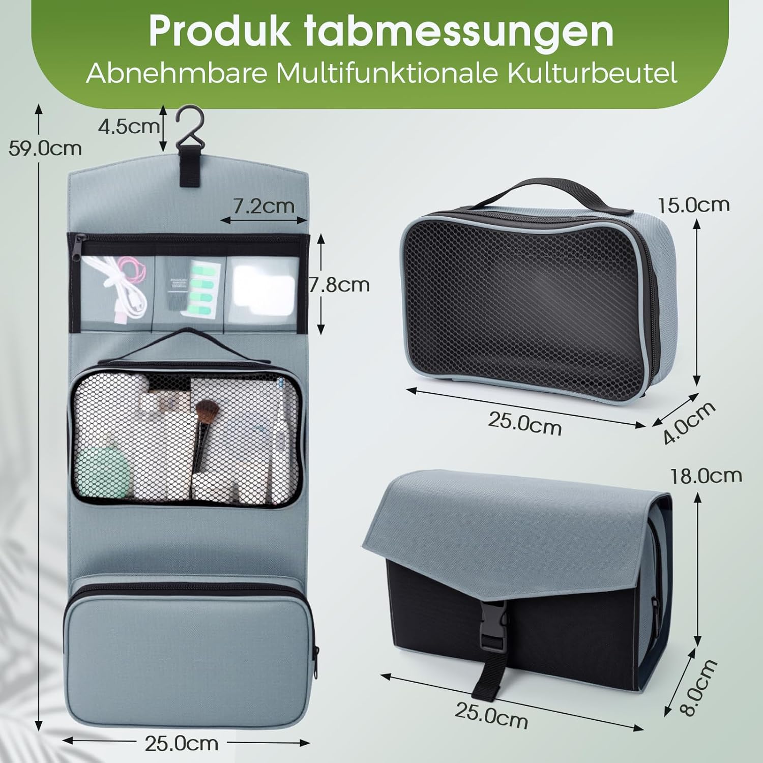 Detalle de Simpolor Kulturbeutel für Herren – 3-in-1 Reise-Kulturtasche zum Aufhängen, wasserdicht und abnehmbar