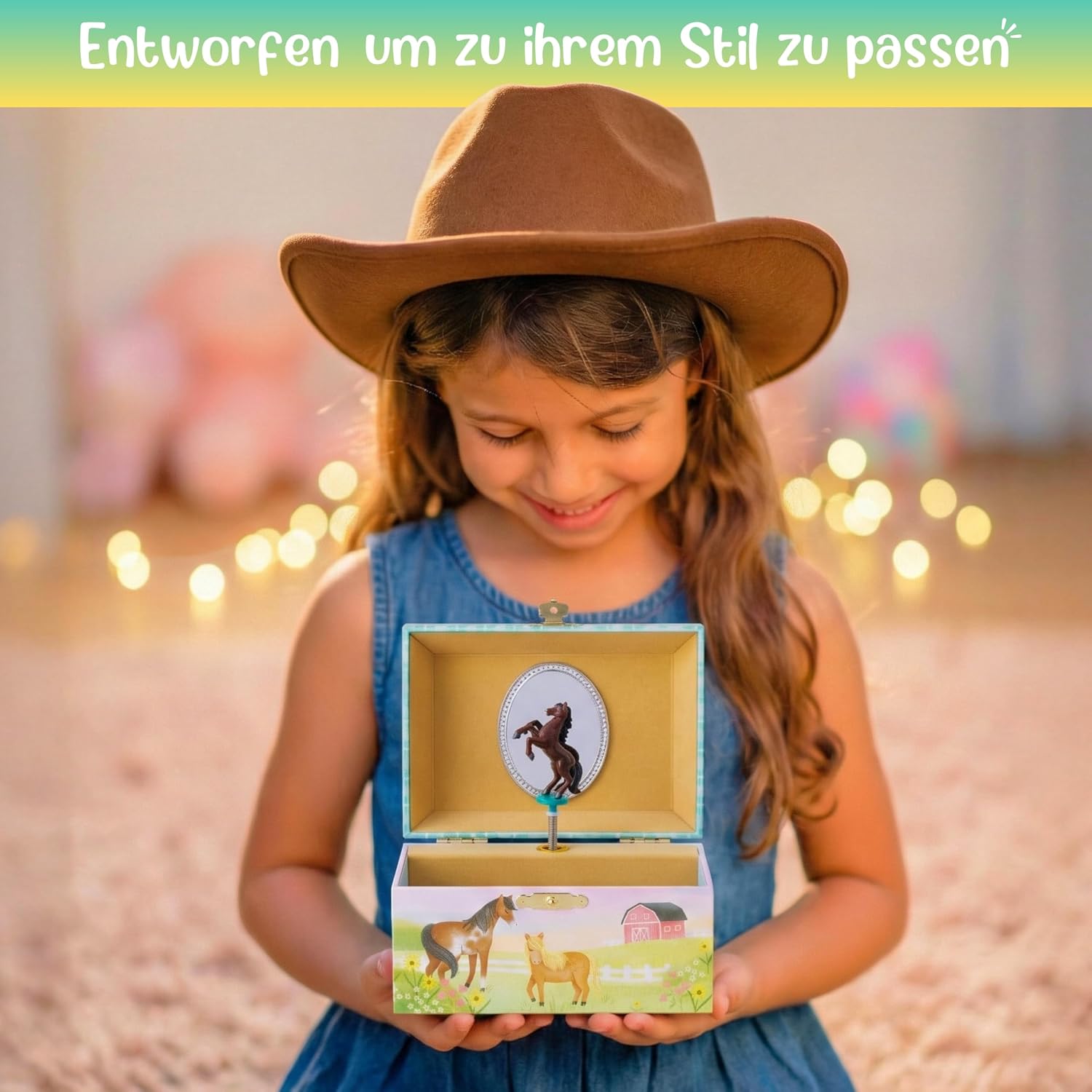 Thumbnail 5 de Giggle & Honey Spieluhr Mädchen & Pferd Schmuckkästchen – handgefertigte Holz-Kastenschatztruhe für Mädchen ab 3 Jahren