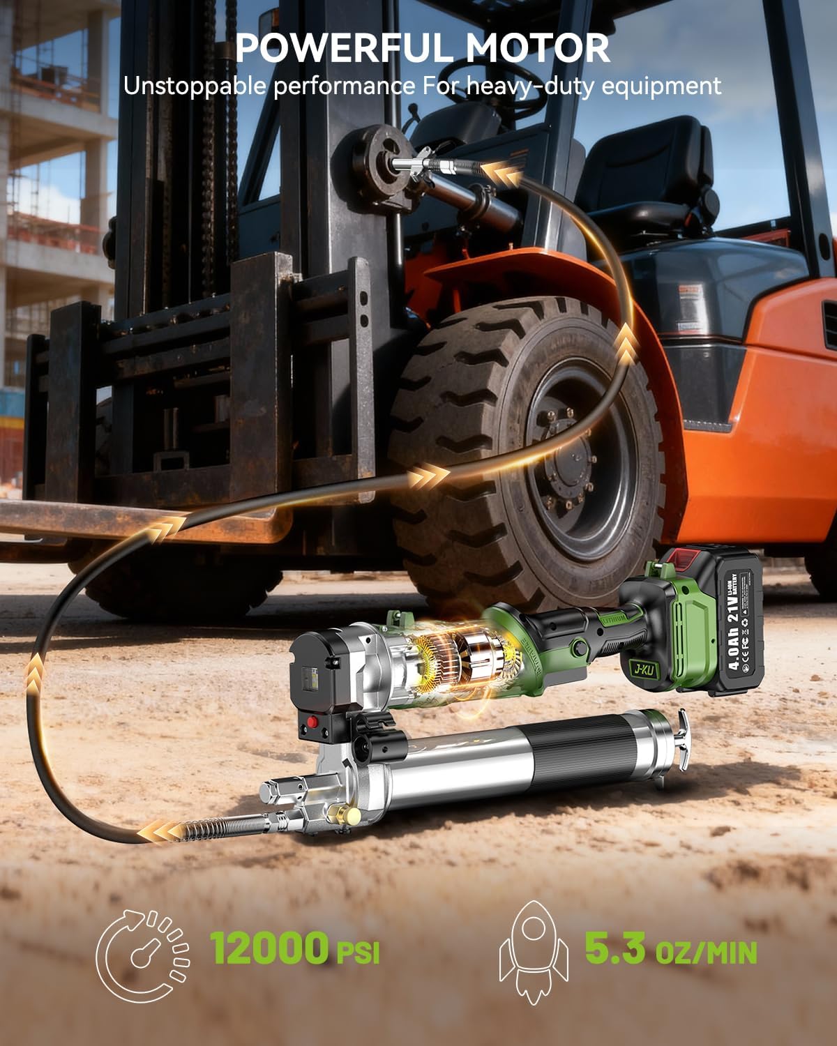 Detalle 2 de J-KU Electric Grease Gun 4.0Ah