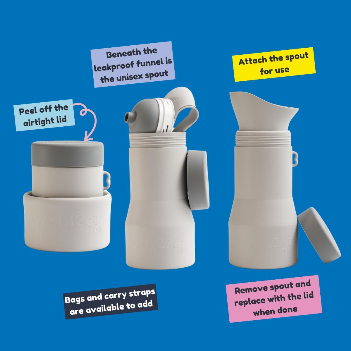 Thumbnail 6 de Whizzer™ - Discreet Portable Toilet for Adults: 500ml Silicone Urinal for Travel, Festivals, Camping and More