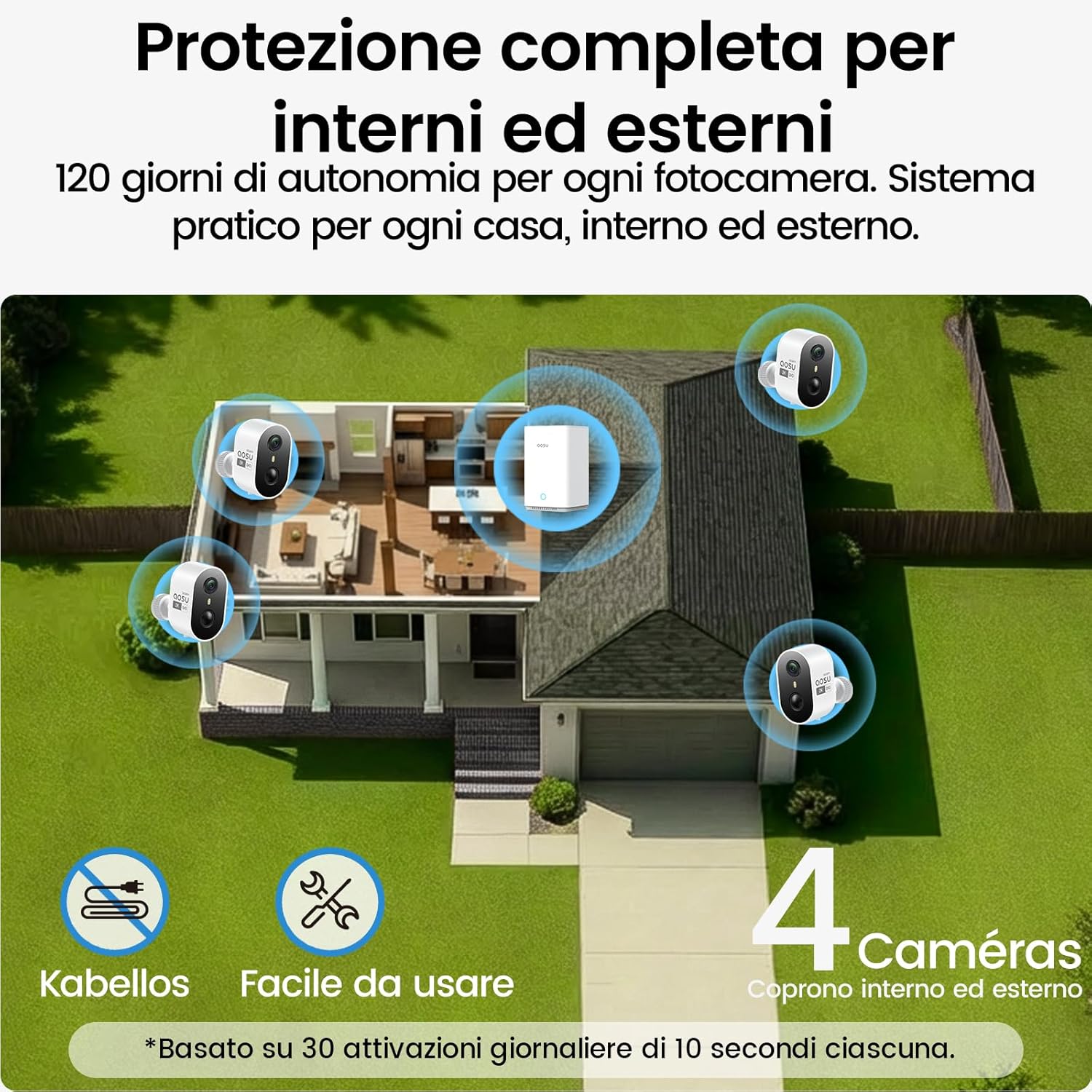 Thumbnail 2 de AOSU Sistema di Sorveglianza 2K Exterior/Interior Kit con Aosubase 2.0 (4 telecamere, 32 GB, senza abbonamento)