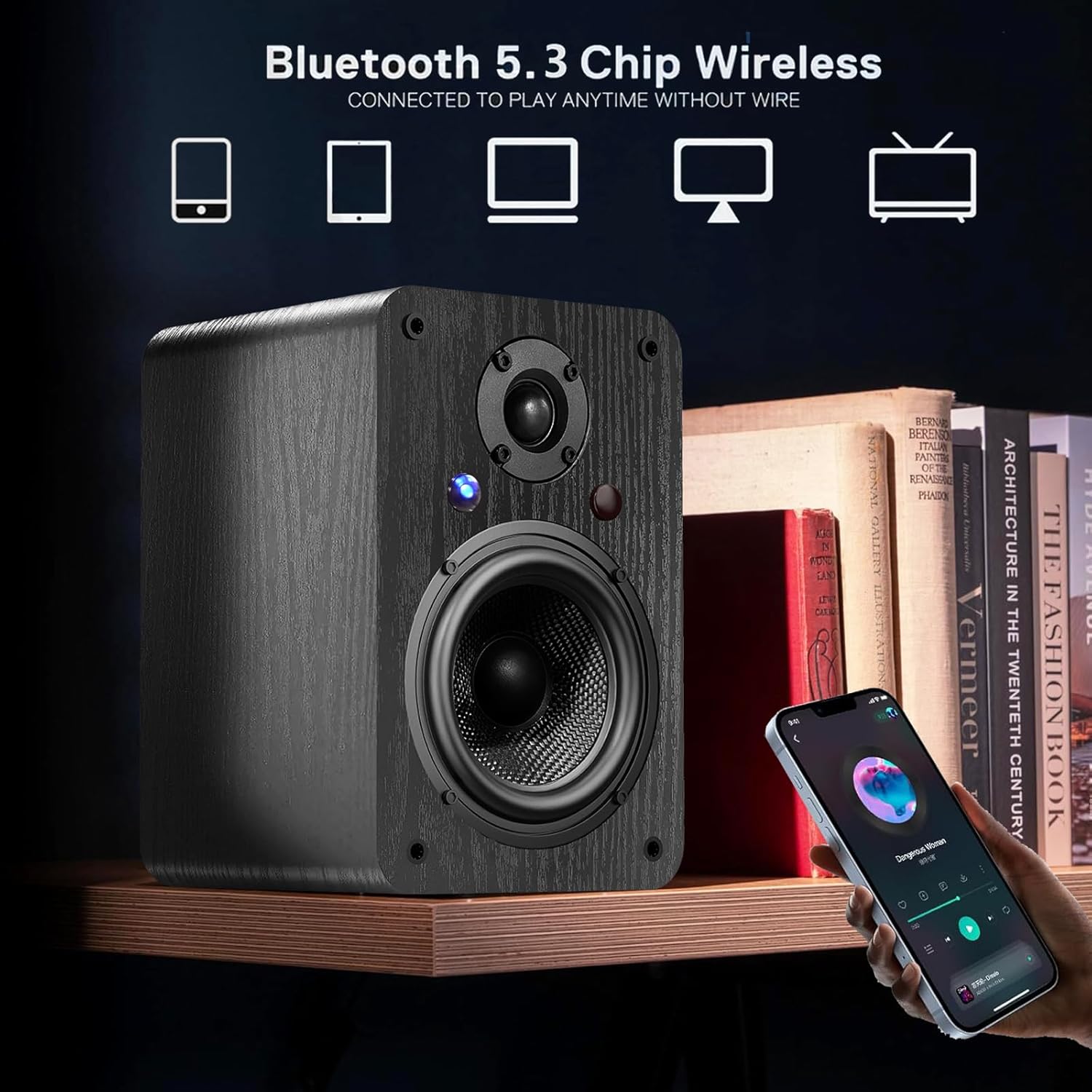 Detalle de LONPOO LP42A 60W Aktiv-Regal-Lautsprecher (2.0) mit Bluetooth, Optical, RCA & AUX-In