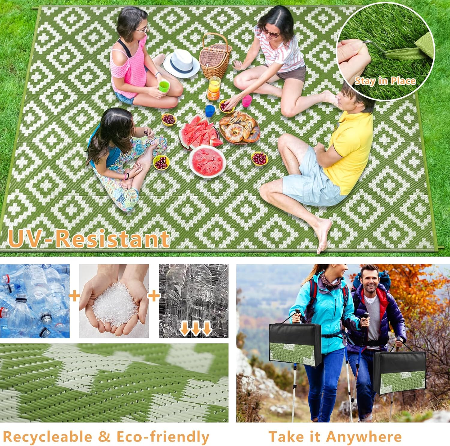 Detalle 2 de Homcomodar Outdoor Rug 270x365cm — Reversible, UV-Resistant Plastic Straw Deck Mat