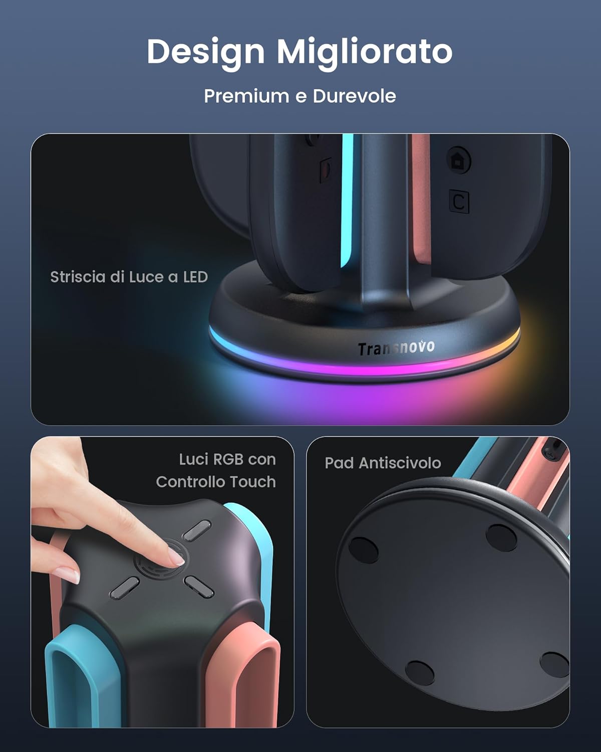 Thumbnail 6 de TRANSNOVO caricatore 4 in 1 per Nintendo Switch 2 con stazione a 4 porte e luci RGB