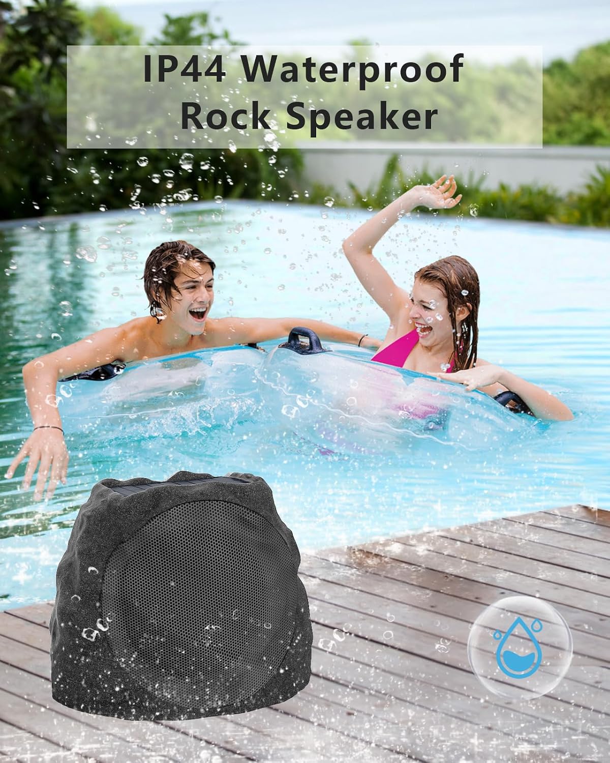 Detalle de JMJEAN Outdoor Bluetooth Rock Speakers – 2-Pack, Solar Powered, IP44 Weather-Resistant