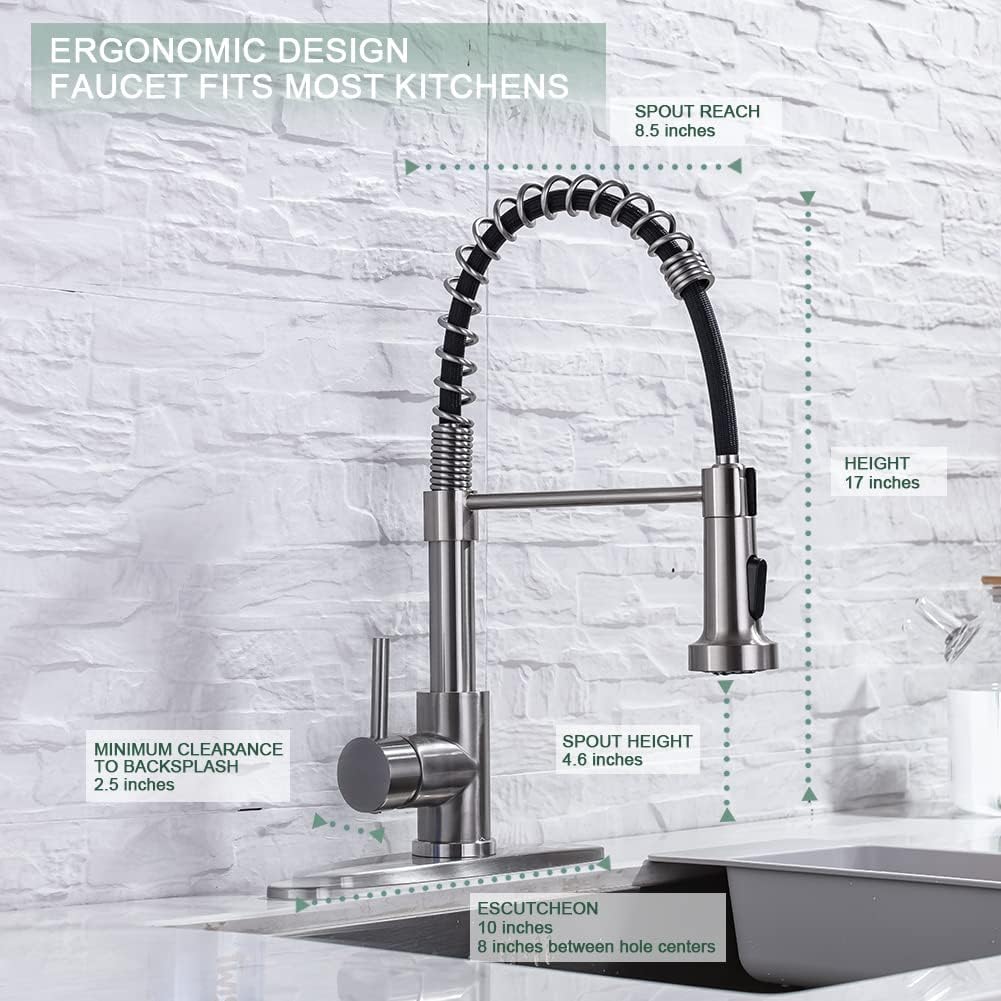 Detalle 2 de WEWE A8018-05-02ST Pull-Down Kitchen Faucet, 2-Mode Sprayer, Brushed Nickel