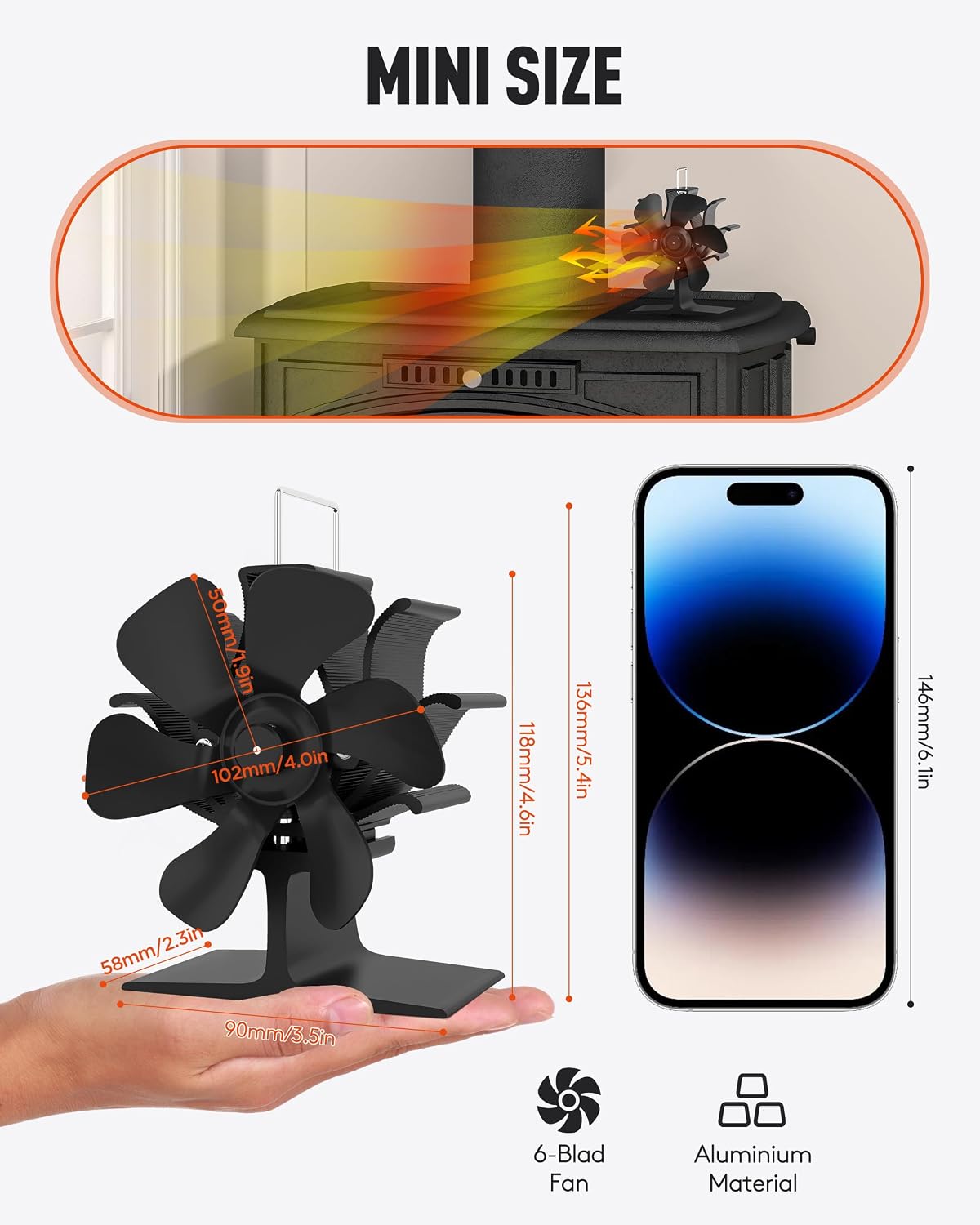 Detalle 2 de TITECK Log Burner Fan 6-blade stove fan