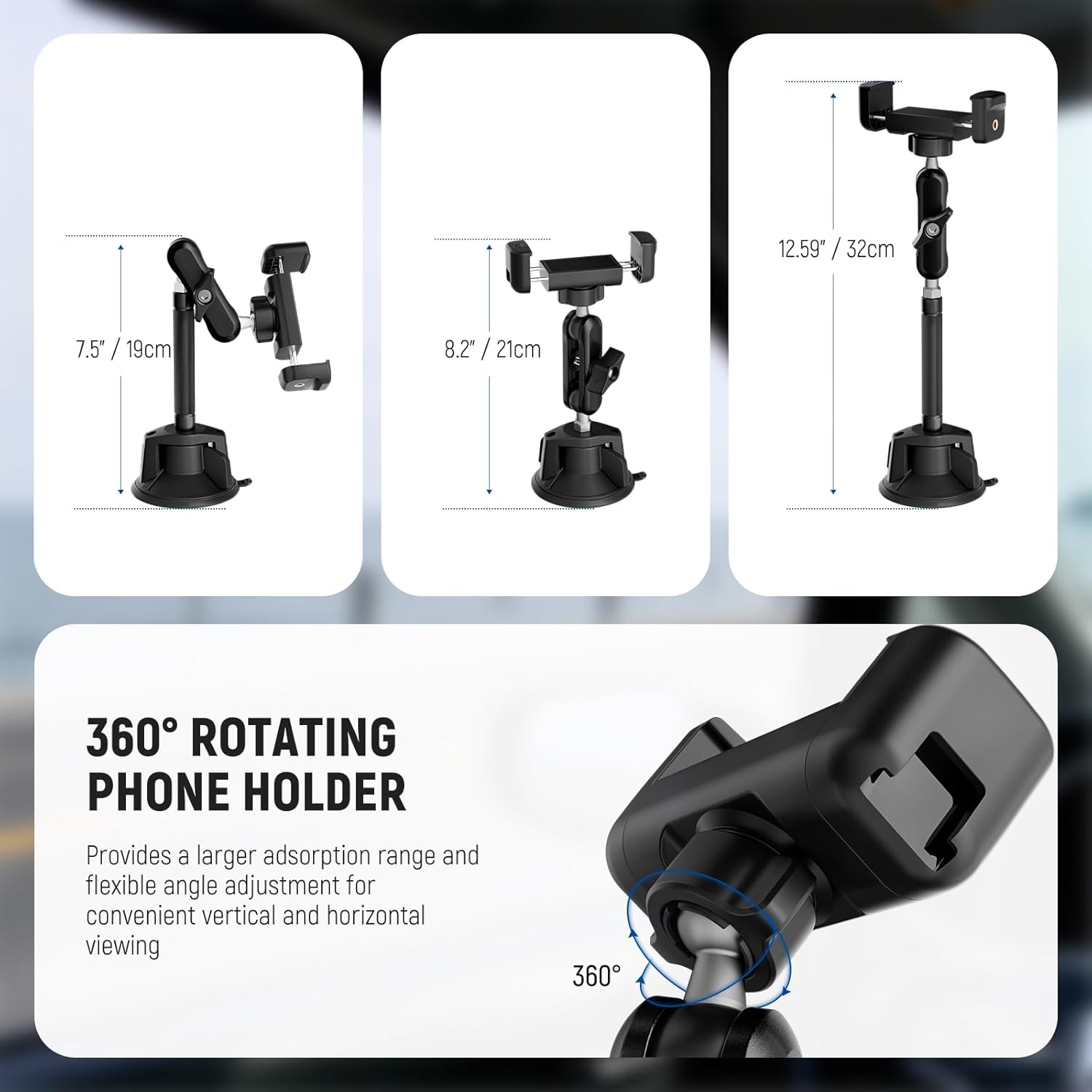 Thumbnail 1 de NEEWER PA137 Car Phone Holder with 360° Rotating Metal Arm and Vacuum Suction Cup