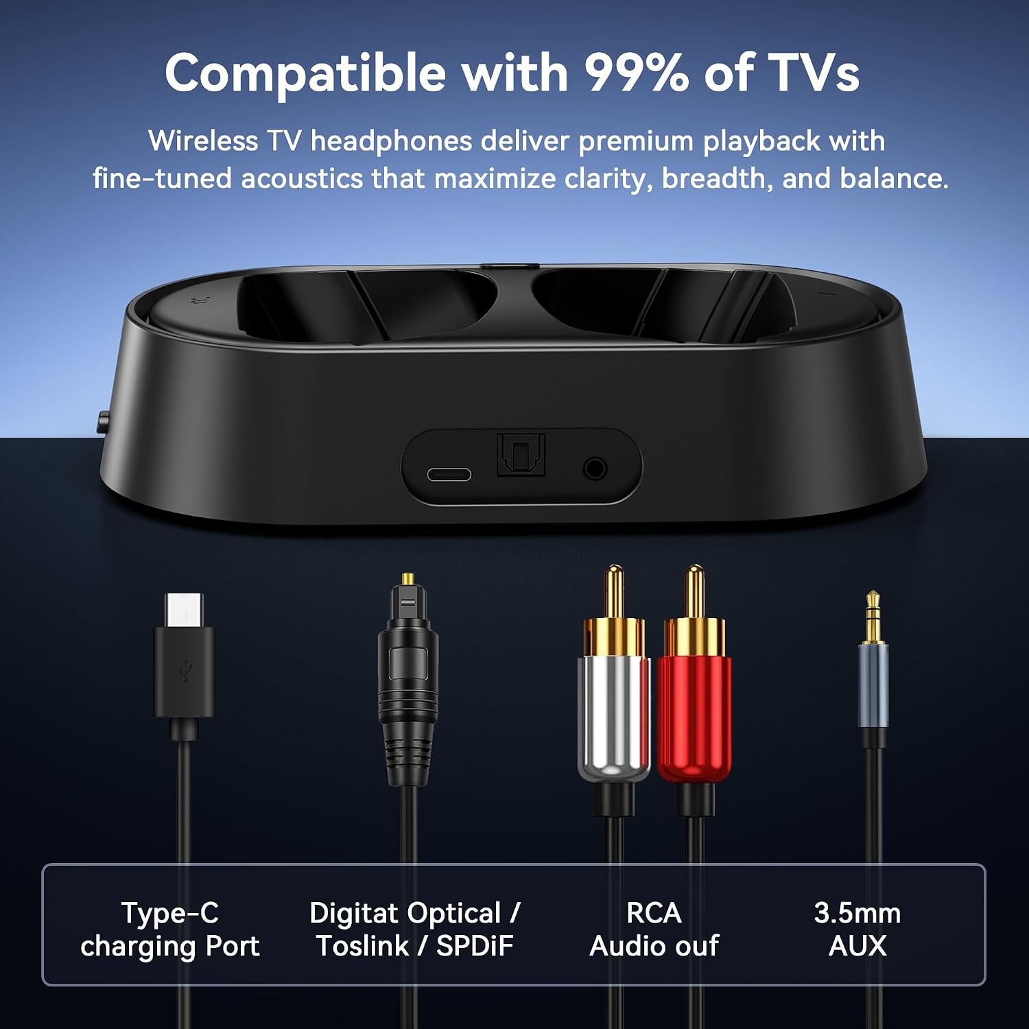Detalle 2 de Swiitech CH-211-new Wireless TV Headphones, Over-Ear, Black, Bluetooth 5.3