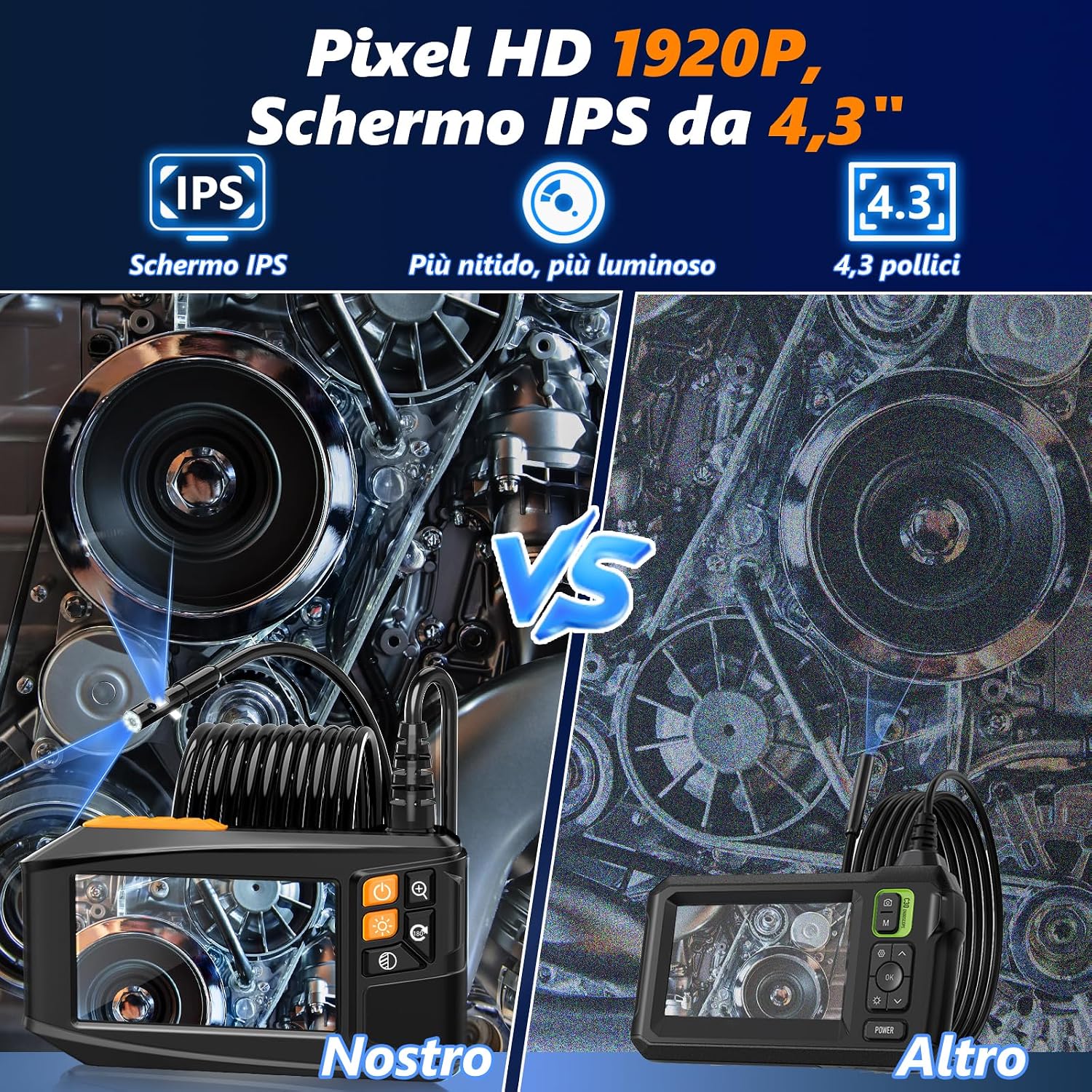Detalle de Endoscopio Ennovor a doppia lente con schermo IPS 4,3", telecamera HD 1920p e cavo flessibile da 5 m