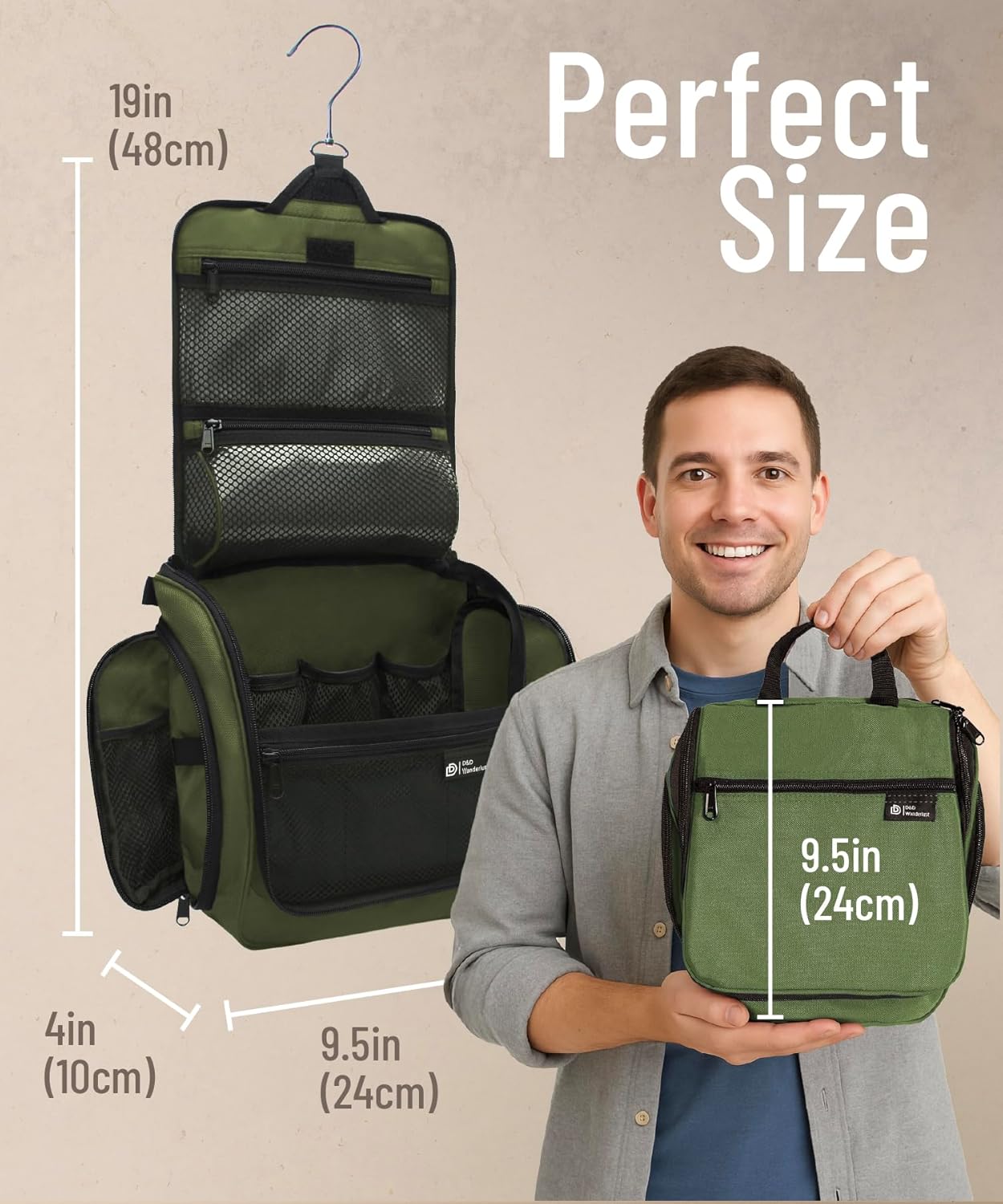 Thumbnail 2 de D&D Hanging Travel Toiletry Bag (Large) with 10 Compartments, YKK Zips and XXL Swivel Hook