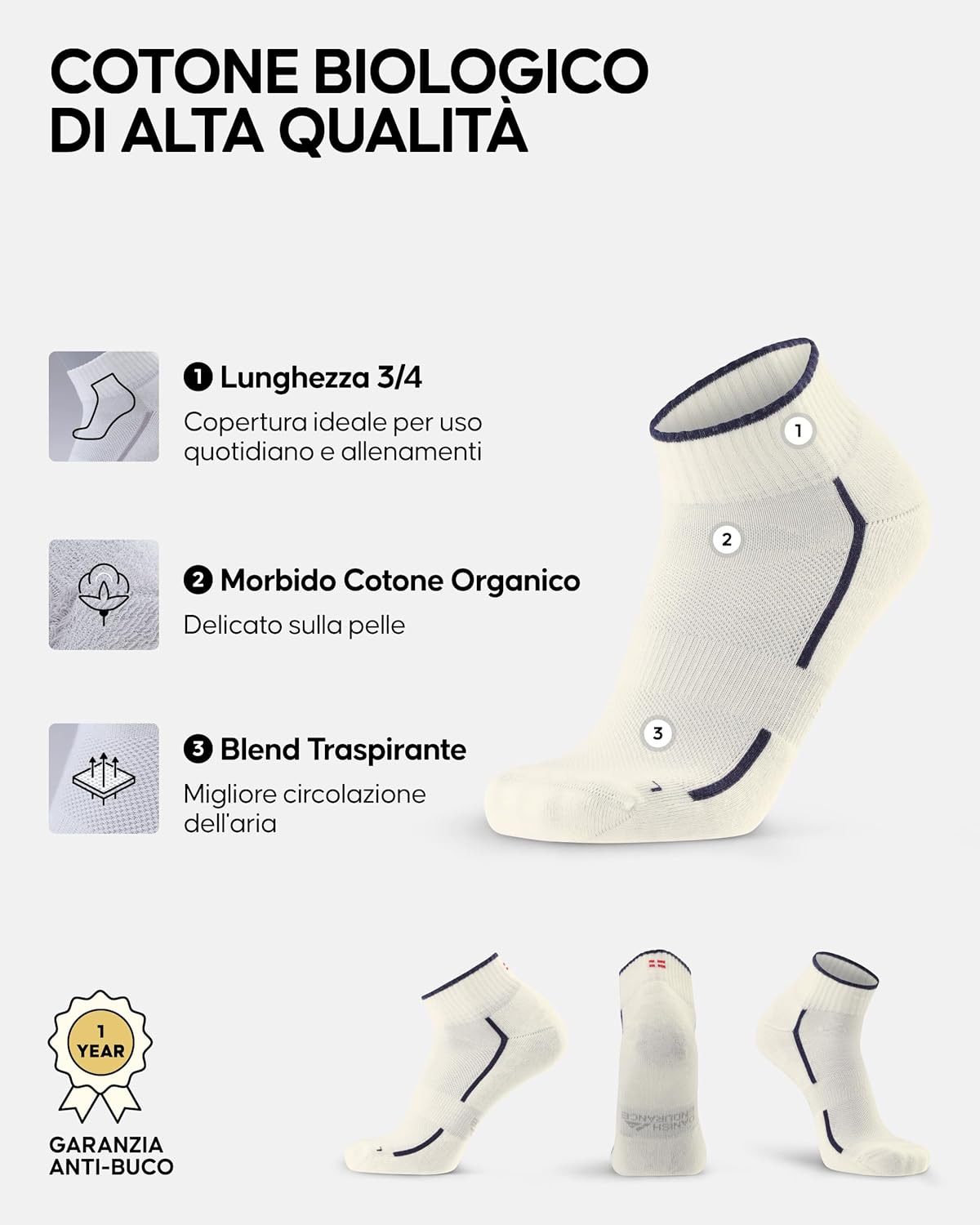 Thumbnail 2 de DANISH ENDURANCE Fantasmini Uomo Donna in cotone biologico (calzini sportivi anti-vescica) 3 o 6 paia