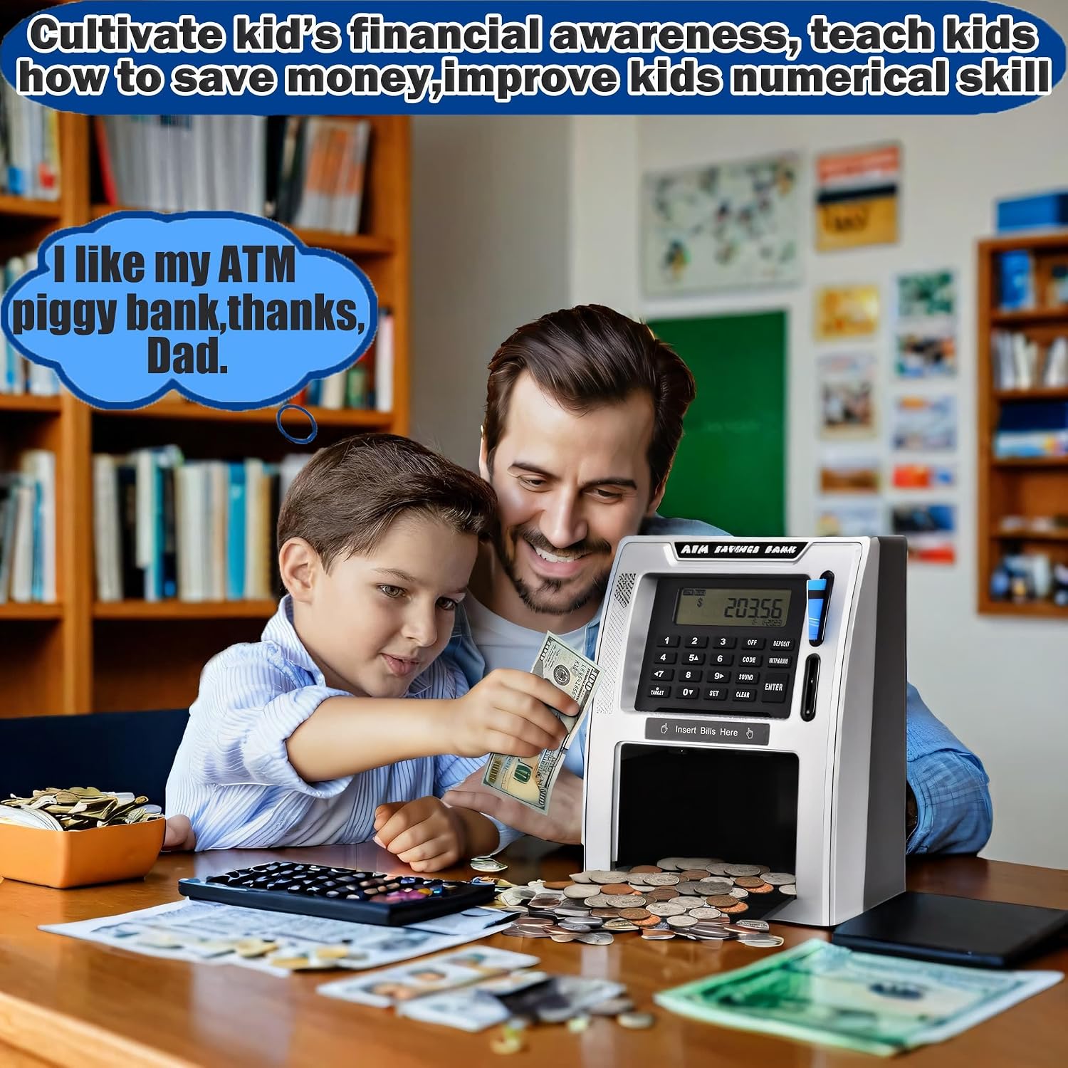 Detalle de Talking ATM Piggy Bank for Kids with Dual Debit Cards and Coin Recognition