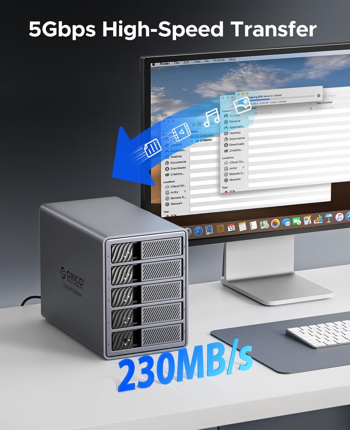 Thumbnail 3 de ORICO 9858RU3: 5-Bay 3.5 Inch SATA to USB 3.0 Aluminium HDD Docking Station with RAID