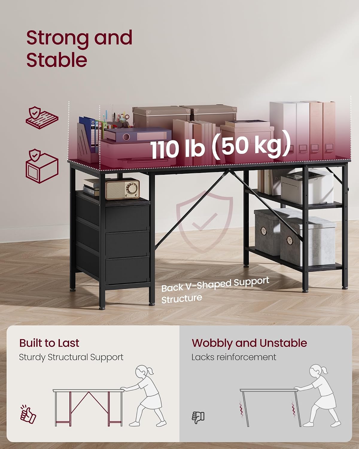 Thumbnail 6 de VASAGLE ULWD184B101S L-Shaped Desk with Drawers, Shelves, and Power Ports