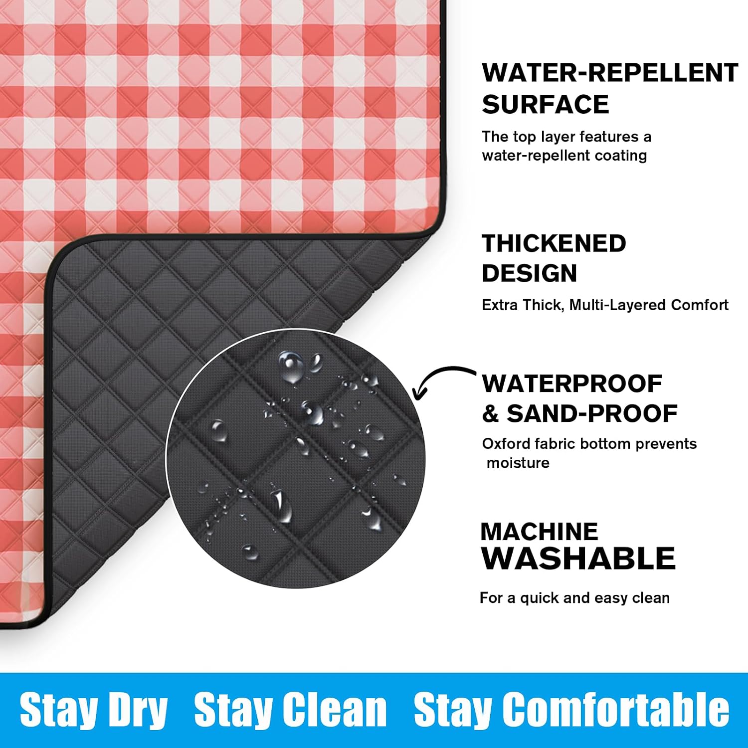 Detalle 2 de TigeJoy Large Picnic Blanket, 80 x 80-Inch Waterproof Outdoor Mat