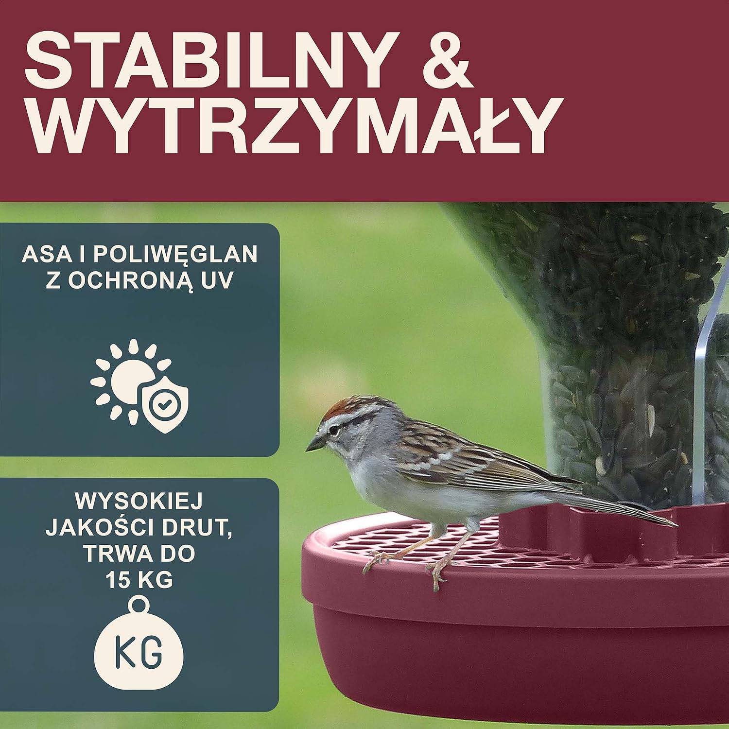 Thumbnail 3 de SWISSINNO Davos SMART BIRDS – wiszący karmnik dla ptaków, 2 komory, bordowy