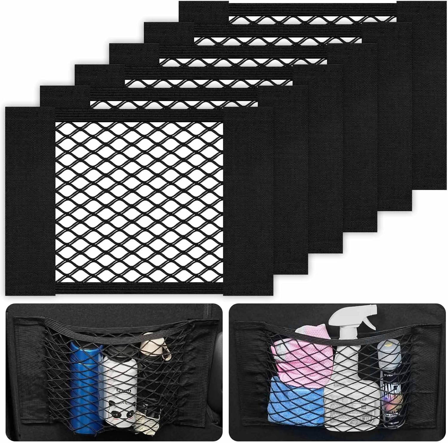AOOWU Filet coffre voiture 6 pièces 30 x 25 cm : rangement élastique à coller