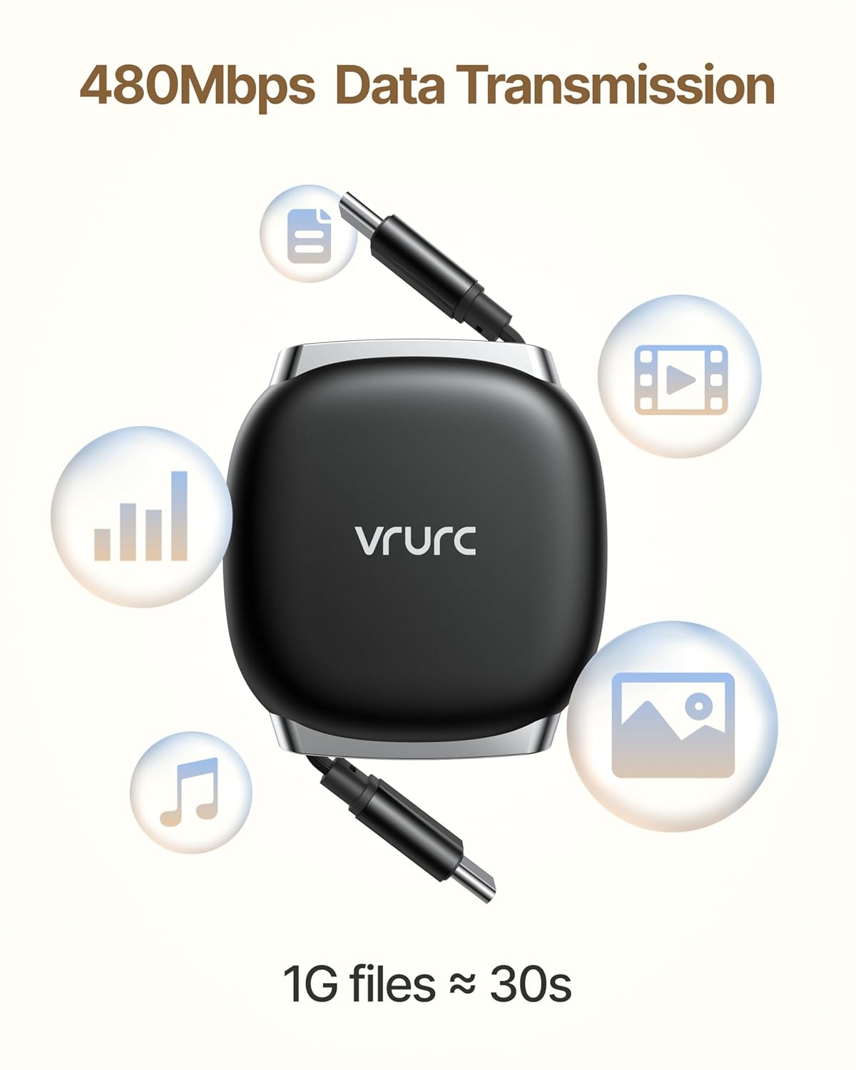 Thumbnail 4 de VRURC Retractable USB-C Charger Cable (240W Fast Charging, 3.3 ft) with Mag Snap Storage