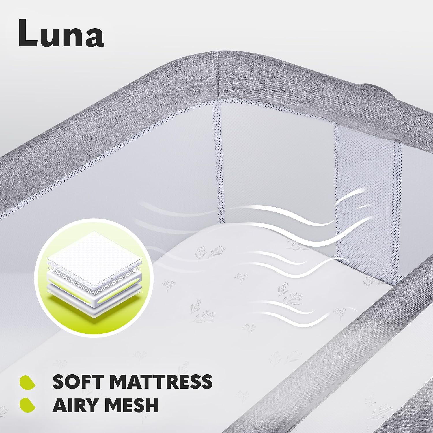 Thumbnail 3 de Lionelo Luna 2in1 Bedside Crib: Height-Adjustable, Incline Option, and Portable Co-Sleeper