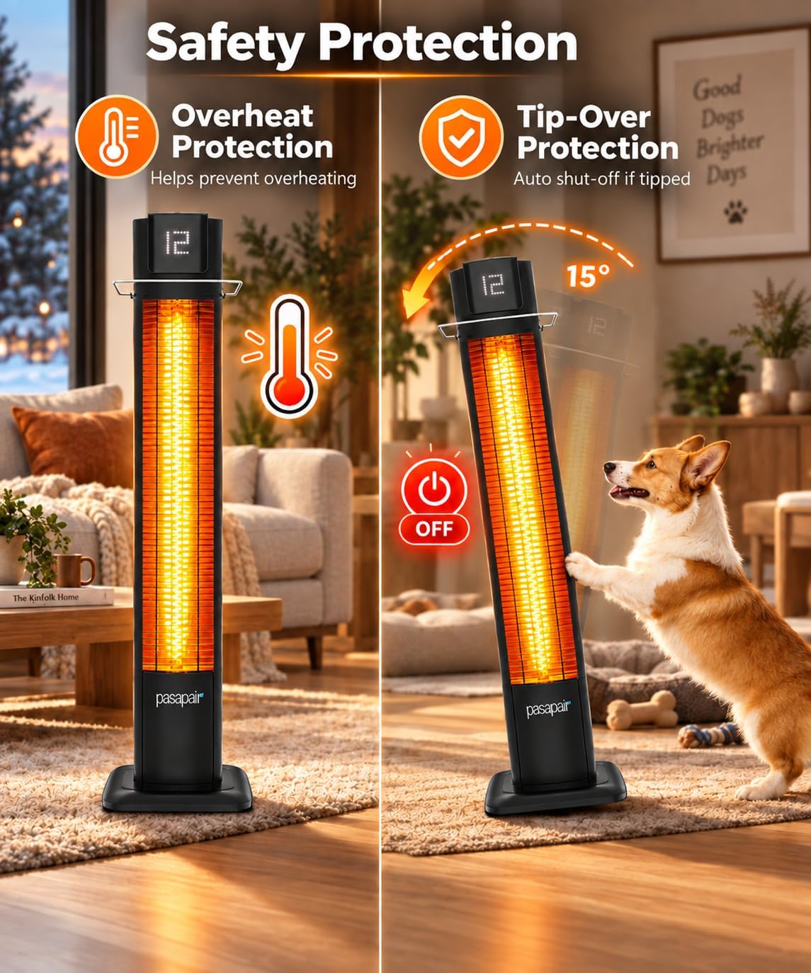 Detalle 2 de PASAPAIR TSH-TP2 1500W IP55 Wall-Mounted Infrared Heater with Remote