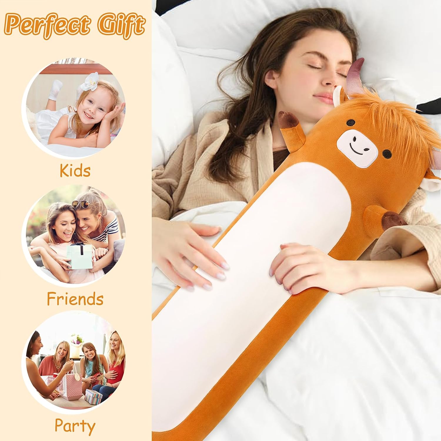 Detalle 2 de 33.6 inch Highland Cow Plush Pillow: Giant Hugging Cushion for Cozy Moments