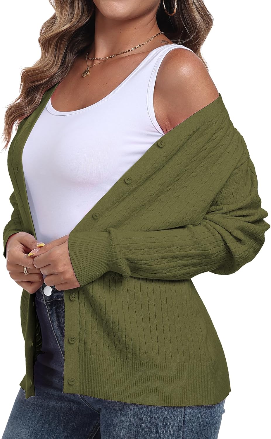 Thumbnail 1 de YUNDAI Women's Cable Knit Cardigans with V-Neck and Button-Down Front