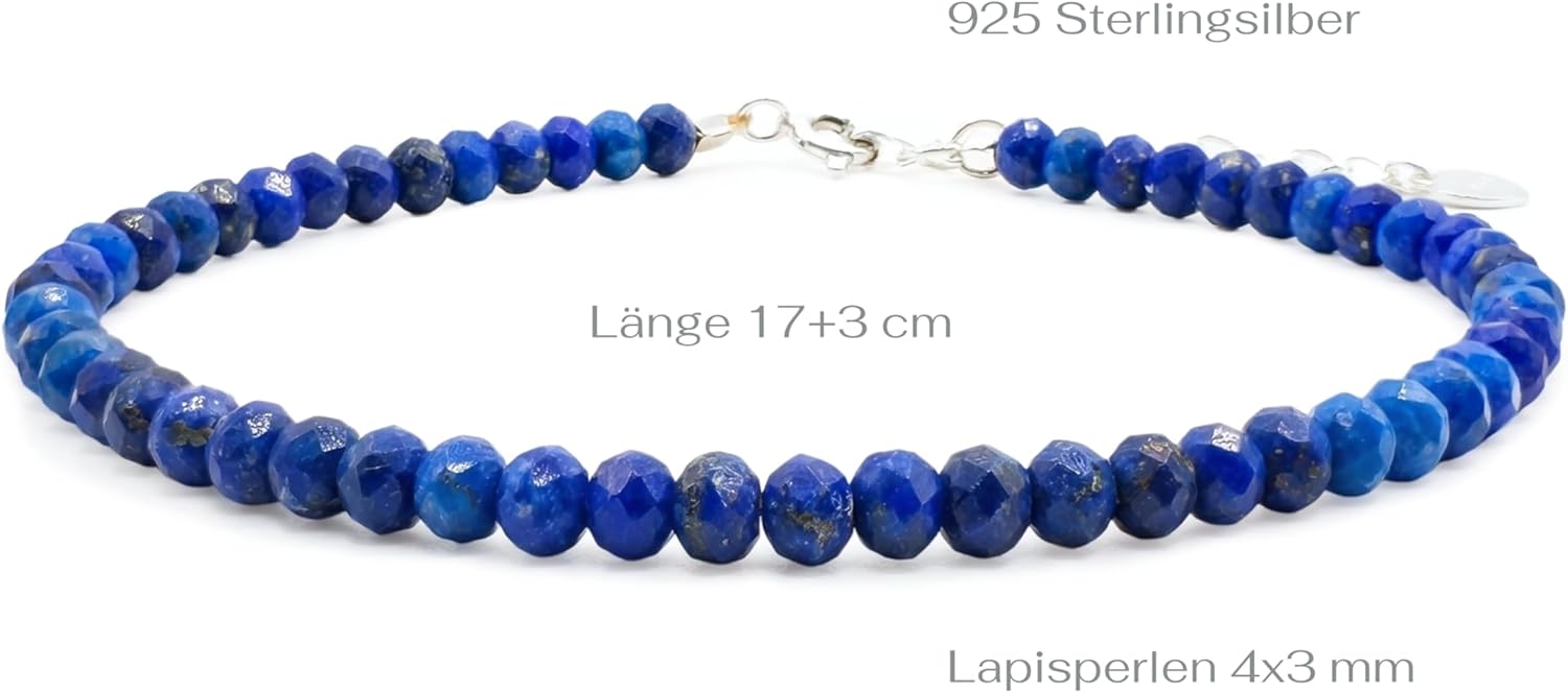 Detalle de Naturstein Armband 925 Sterling Silber – Rubin, Malachit, Lapislazuli oder Granat