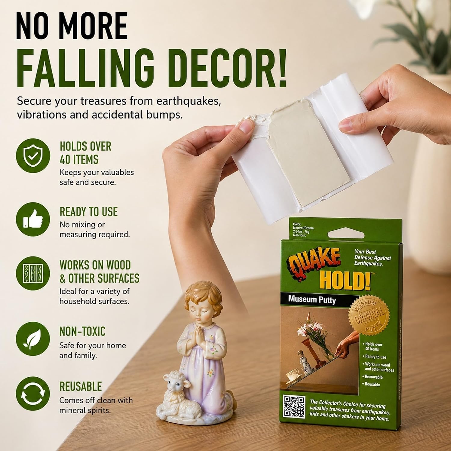 Detalle de QuakeHold! 88113 Museum Putty, Reusable Adhesive for Collectibles and Decor