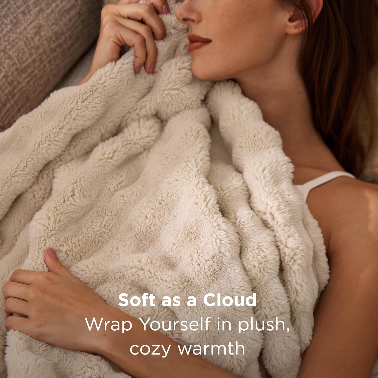 Thumbnail 1 de Bedsure Cosy Bubble Fleece Blanket (CloudBubble) – soft plush throw, beige, 130x170 cm
