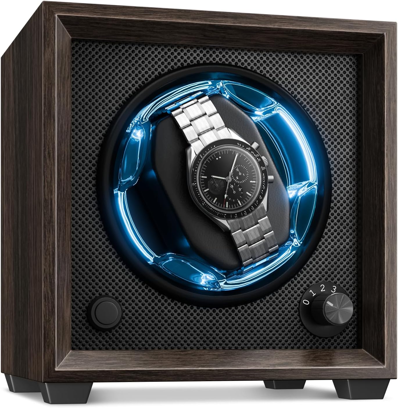 Detalle de Klarstein Brienz horlogeopwinder voor 4 horloges met acryldeur en blauwe led